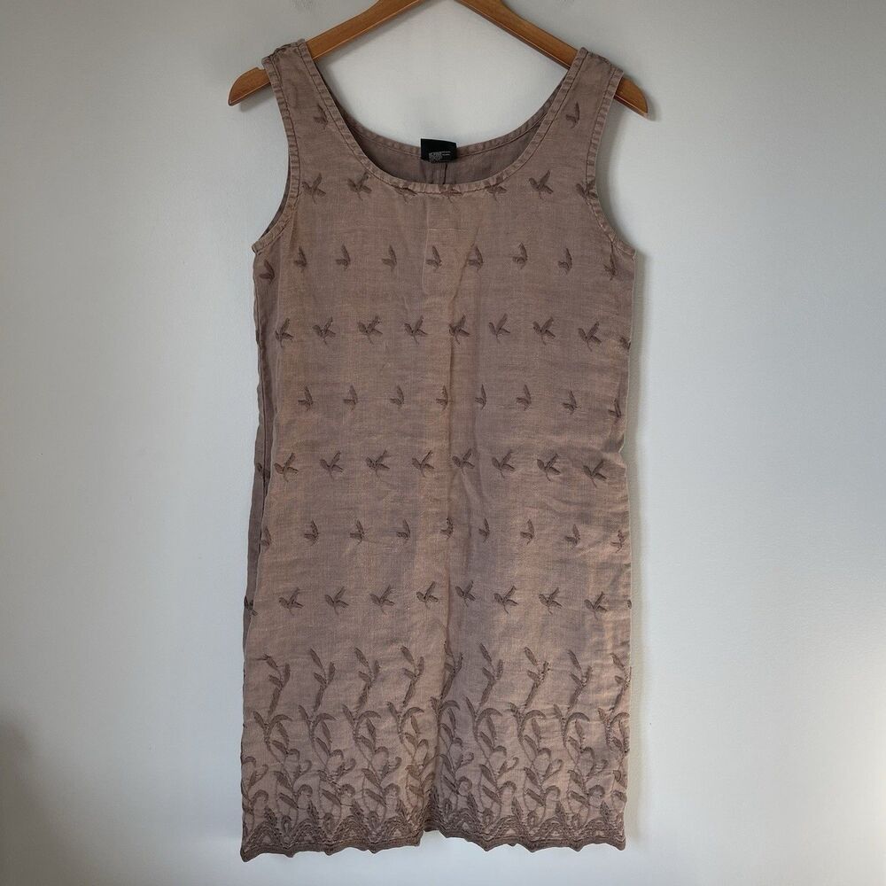 Two Star Dog Vtg. Boho Embroidered Midi Dress 100% Hemp Cottagecore Size Small